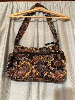 RETIRED Vera Bradley Kensington Brown Paisley Shoulder Bag Crossbody Pockets EUC
